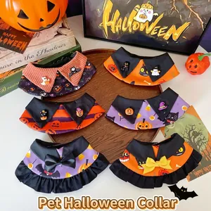 Pet Halloween Scarf Collar Bib Cute Pumpkin Bat Print Decorative Neck Scarf For Small Medium Dogs Cats Costume Accessory