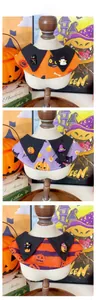 Detailed view of three Halloween pet collars with pumpkin, cat and ghost patterns
