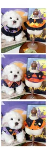 Three Halloween themed pet collars with pumpkin, bat and ghost patterns for cats and dogs