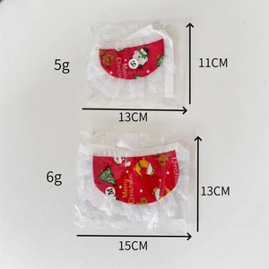 Christmas pet bibs with Santa print and white lace trim in sizes S and M