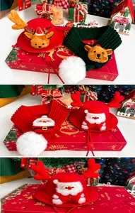 Détail de l'écharpe en tricot et du bonnet de Noël pour animaux avec cordon réglable