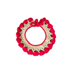 Handmade crochet pet collar with festive red tulip design for cats and small dogs