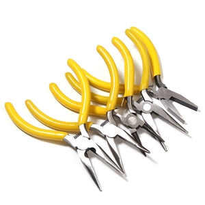 Five-piece mini DIY jewelry pliers set with yellow non-slip handles and polished steel heads
