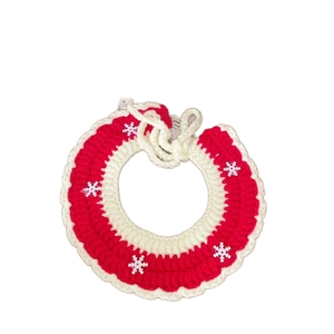 Christmas cat and dog scarf with crochet snowflakes and festive red and white patterns