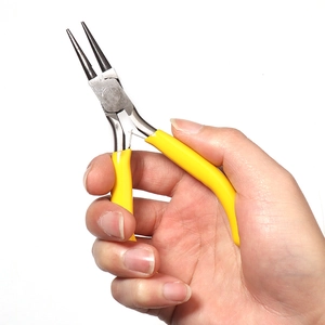 5-inch round nose pliers with yellow non-slip handles for DIY jewelry making and wire bending