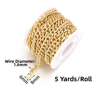 Chaîne en aluminium doré poli pour sacs et bijoux DIY, détails de fil de 1,6 mm d'épaisseur