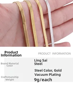 Detailed macro view of gold and silver flat snake chains made of vacuum plated steel