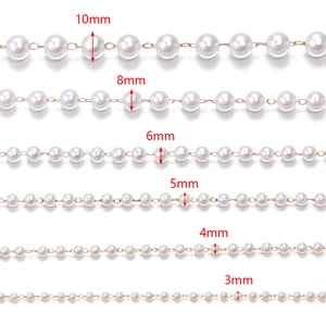 Cadenas de perlas de imitación de alto brillo con lazos de cobre dorado de 3mm a 10mm