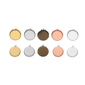 DIY crown edge round pendant trays in five metallic finishes for jewelry making
