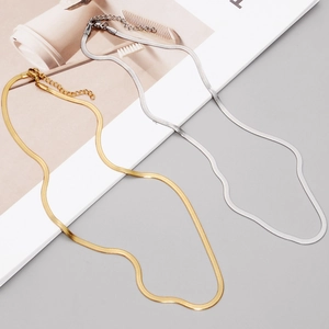 Minimalist Stainless Steel Flat Snake Bone Chain Necklace Gold Silver Plated Herringbone Link Chain Jewelry For Women Men