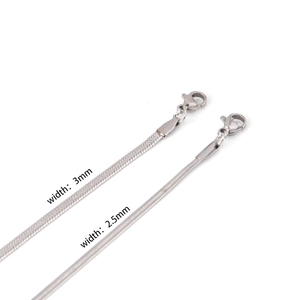 Polished silver stainless steel snake bone chains with lobster clasps in 2.5mm and 3mm width