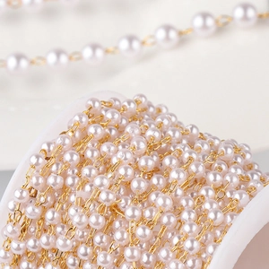 Cadena de perlas de 3-10mm con eslabones de cobre dorado para creación de joyas DIY