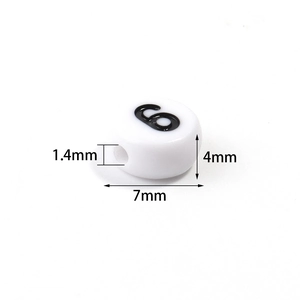7mm white acrylic bead detail with black number 6 print and 1.4mm jewelry hole