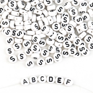 White Acrylic Alphabet Number Beads Flat Round Black Letter Beads For DIY Jewelry Making Bracelet Necklace Handmade Craft Accessories