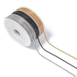DIY stainless steel square box chains in gold, silver and black on transparent spools