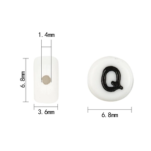 White 7x4mm acrylic alphabet beads with black letter Q for DIY jewelry making