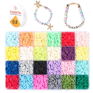 DIY clay beads kit with 24 colors, crystal elastic cord and colorful handmade bracelets