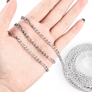 Silver stainless steel Figaro chain link for DIY jewelry making on white background