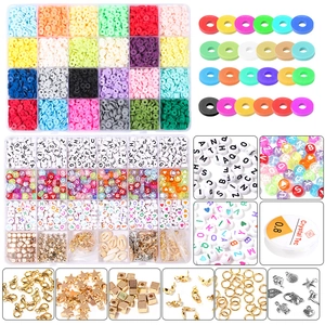 24 colors polymer clay beads set with charms and elastic string for DIY jewelry making