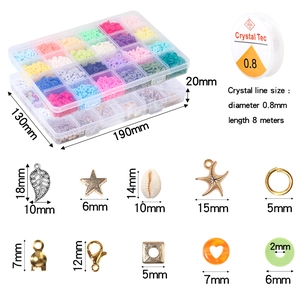 24-grid colorful polymer clay bead kit for DIY jewelry making with elastic string and charms