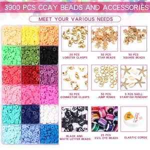 Macro shot of 3900pcs DIY jewelry kit with 18 colors clay beads and golden charms