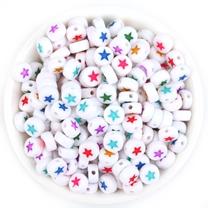 Flat round white acrylic star beads for DIY jewelry and kids craft bracelets