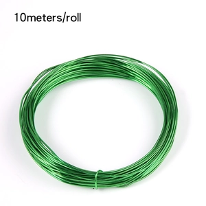 Detail view of 10-meter roll of green colored aluminum wire for DIY jewelry making