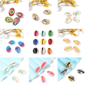 Natural Cowrie Shell Pendants Painted Daisy Turtle Evil Eye Charms For DIY Jewelry Making Bracelet Necklace Accessories
