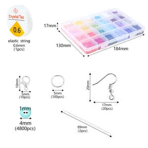 Kit de perles de rocaille 24 grilles avec boîte de 184mm et accessoires de bijoux DIY