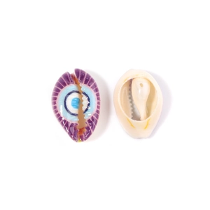 Hand-painted natural cowrie shells with evil eye pattern for DIY jewelry making accessories