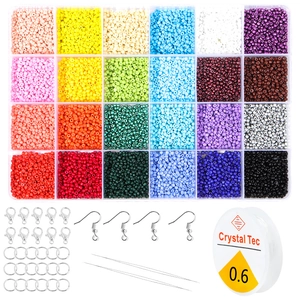 Kit de perles en verre 24 compartiments avec fil élastique pour création bijoux DIY