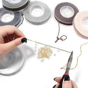 Kit de joyería DIY con cadenas de metal de colores, anillas abiertas y alicates