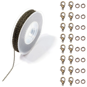 Set detallado de cadenas de bronce antiguo para joyas DIY con cierres y anillas