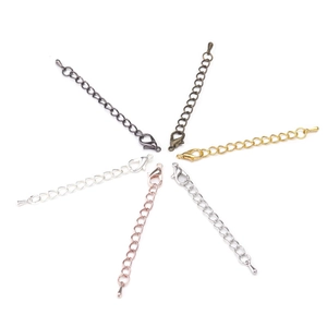 DIY lobster clasp extender chains with teardrop charms in 6 metallic colors for jewelry