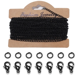 Kit de joyería DIY con cadena de hierro negra de 3m, cierres de langosta y anillas