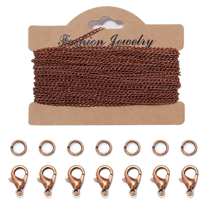 Set detallado de cadenas de cobre 2x3mm para joyería DIY con cierres de langosta y anillas