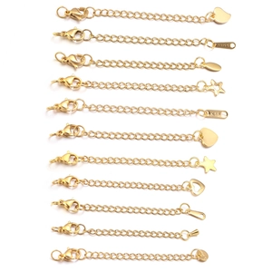 5cm gold stainless steel extension chains with lobster clasps and diverse charms