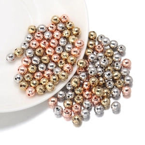Close-up of faceted metallic CCB beads in gold, silver, and rose gold for DIY jewelry making