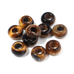 Polished tiger eye stone beads with large holes, 10-piece set for DIY jewelry