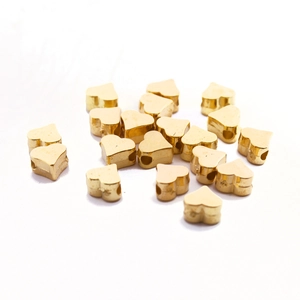 DIY jewelry making components: polished golden heart-shaped metal spacer beads with holes