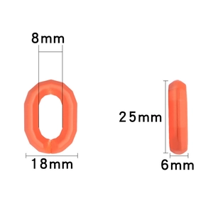Detalle de dimensiones del eslabón acrílico naranja: 25mm de largo y 6mm de grosor