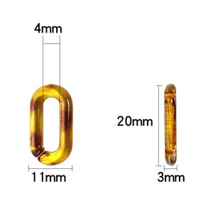 Dimensiones detalladas del eslabón de cadena acrílico ámbar: 20mm de alto y 11mm de ancho