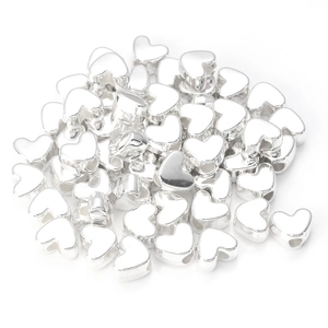 Polished silver heart-shaped CCB plastic beads with large holes for DIY jewelry making