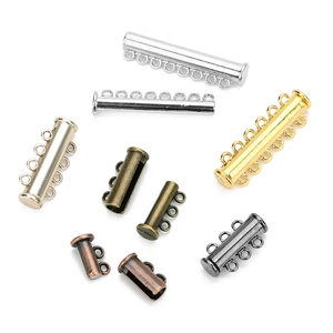 Multi-strand magnetic slide tube clasps for jewelry necklaces in various metal finishes