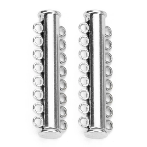 Detailed view of silver slide tube clasps with 8 loops for multilayer jewelry making
