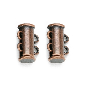 Dual-strand magnetic slide tube clasp for multi-layer necklaces in vintage bronze finish