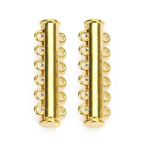 Close-up of polished gold 6-strand magnetic slide clasp for multi-row jewelry making