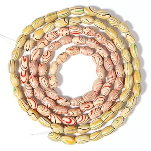 Colorful striped oval wood beads for DIY bracelets with retro water ripple patterns
