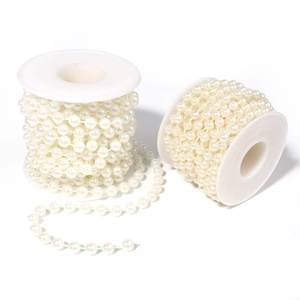 Dos rollos de cadenas de perlas ABS crema brillantes para crear joyas y manualidades