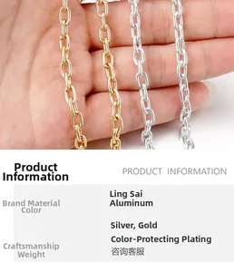 Detail of gold and silver aluminum cross chain links with color retention plating